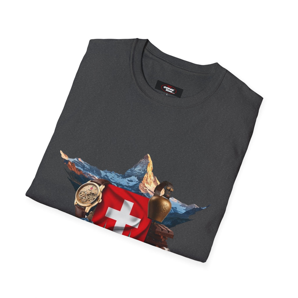 Swiss Crest Graphic T-Shirt — Alpine Flag & Icon Travel Tee