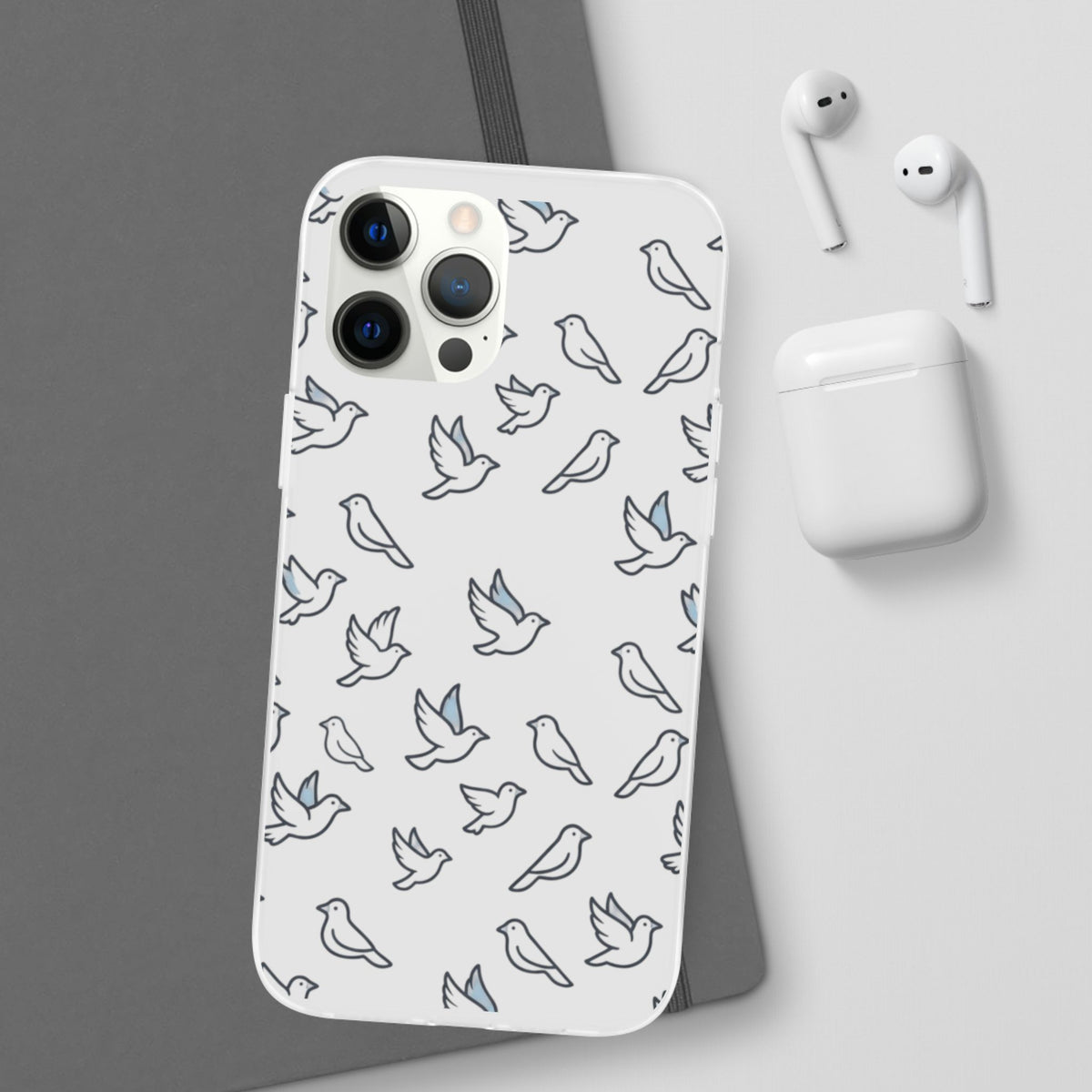 Dove Pattern Flexi Phone Case — Minimal White Bird Protective Case