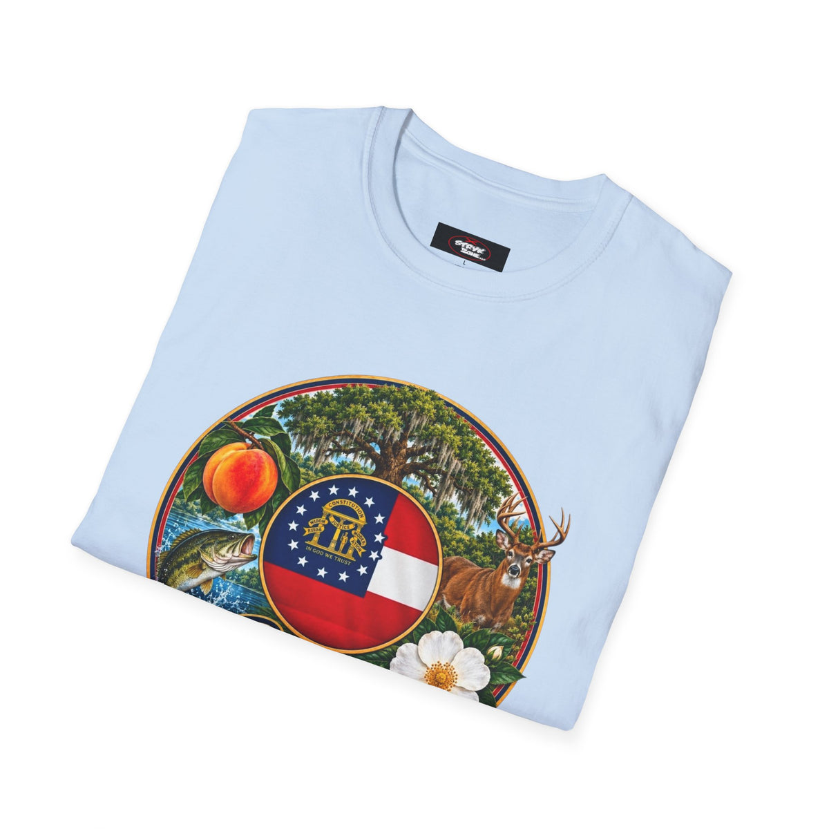 Georgia State Emblem T-Shirt – Peach, Magnolia & Flag Design