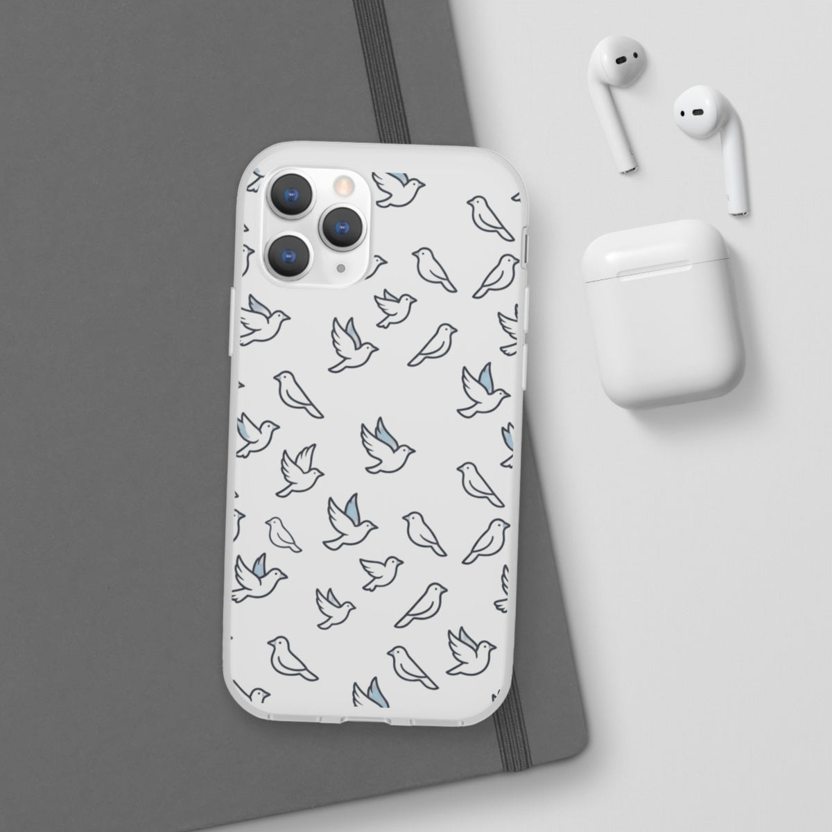 Dove Pattern Flexi Phone Case — Minimal White Bird Protective Case