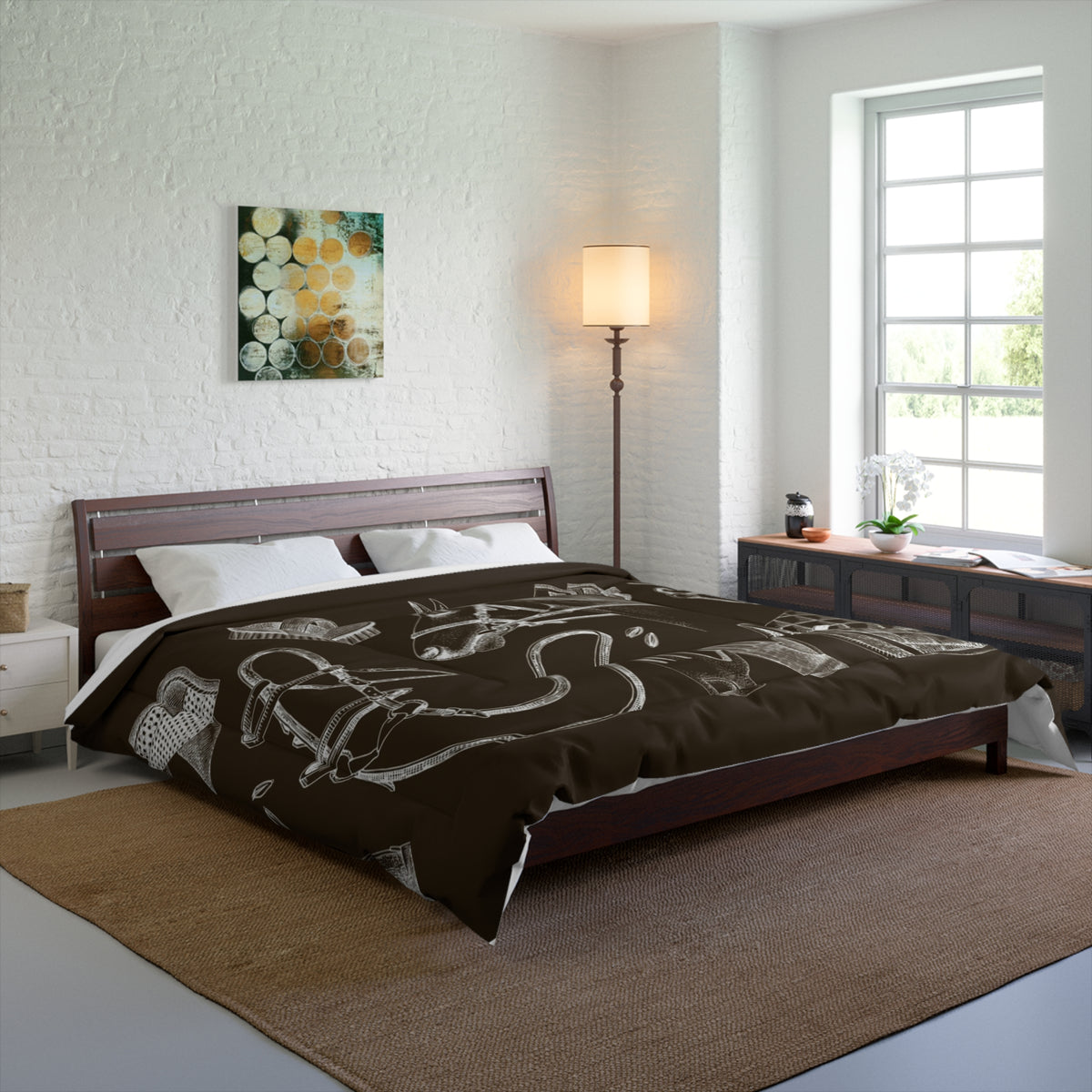 Equestrian Sketch Comforter – Horse Tack Illustration Bedding for Riders
