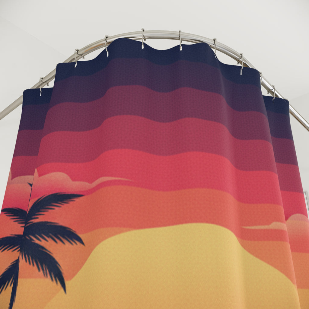 Sunset Beach Shower Curtain — Vibrant Golden Sunset Bathroom Decor