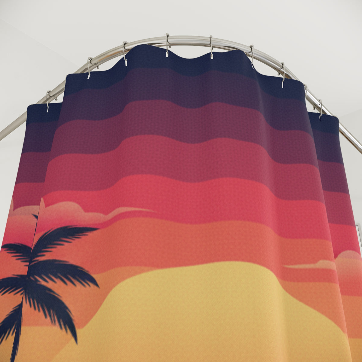 Sunset Beach Shower Curtain — Vibrant Golden Sunset Bathroom Decor