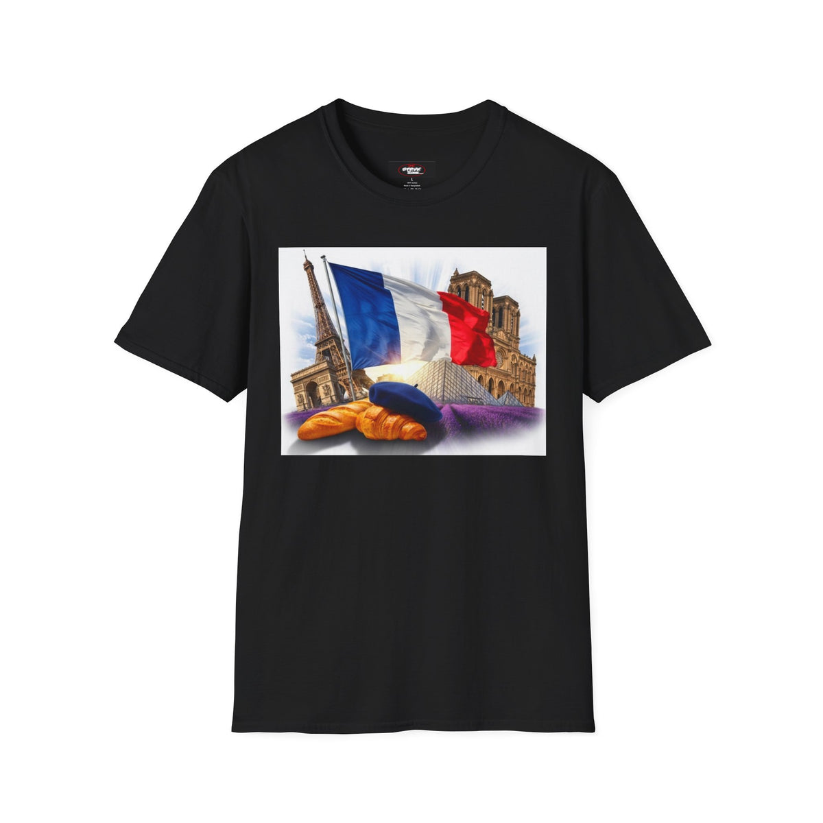 French Flag & Landmark T-Shirt — Eiffel Tower, Notre-Dame & Croissant Graphic