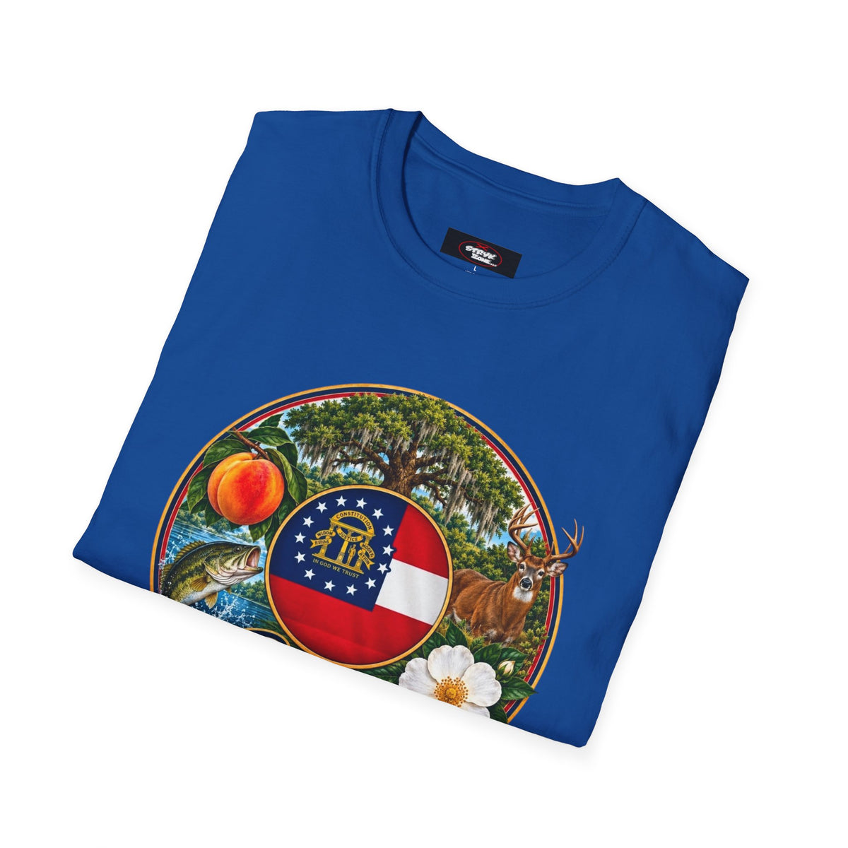 Georgia State Emblem T-Shirt – Peach, Magnolia & Flag Design