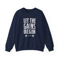 Motivated Muscle Gains graphic on a crewneck sweatshirt