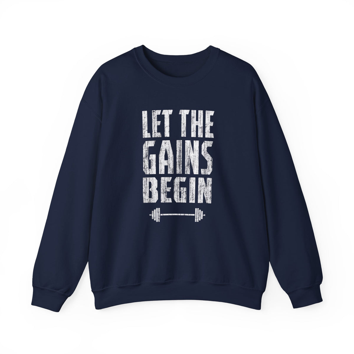 Motivated Muscle Gains graphic on a crewneck sweatshirt