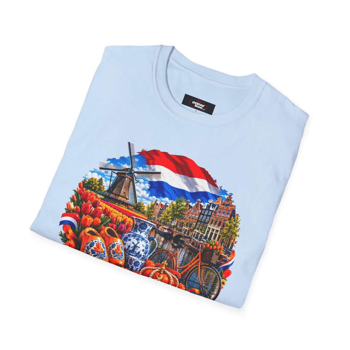 Netherlands Souvenir T-Shirt — Dutch Windmill, Tulips & Flag Design