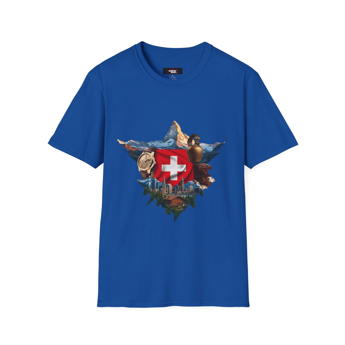 Swiss Crest Graphic T-Shirt — Alpine Flag & Icon Travel Tee