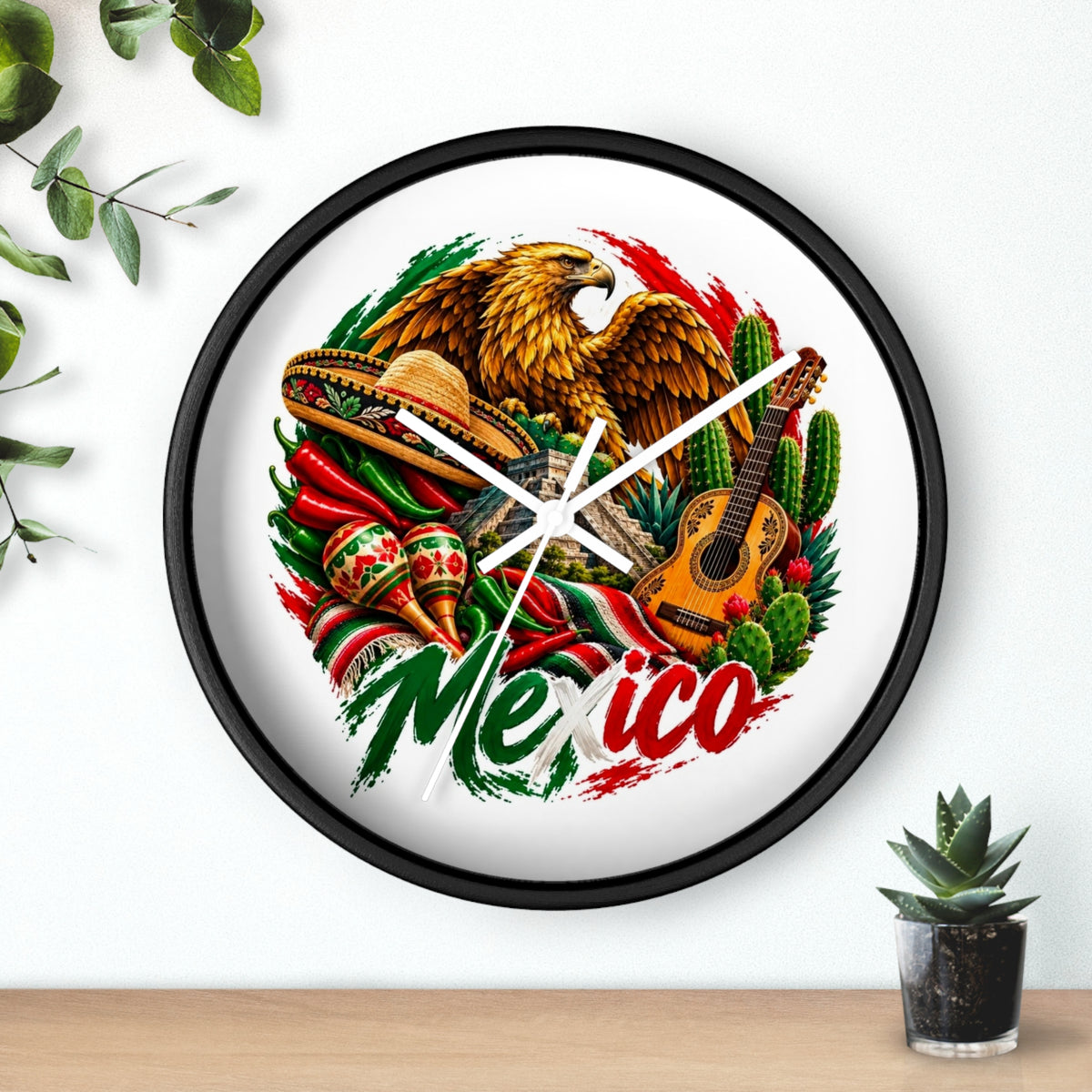 Mexico Heritage Wall Clock — Mexican Eagle, Sombrero & Guitar Decorative Clock