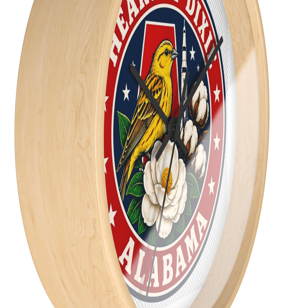 Alabama Heart of Dixie Wall Clock – State Seal Design with Yellowhammer & Magnolia
