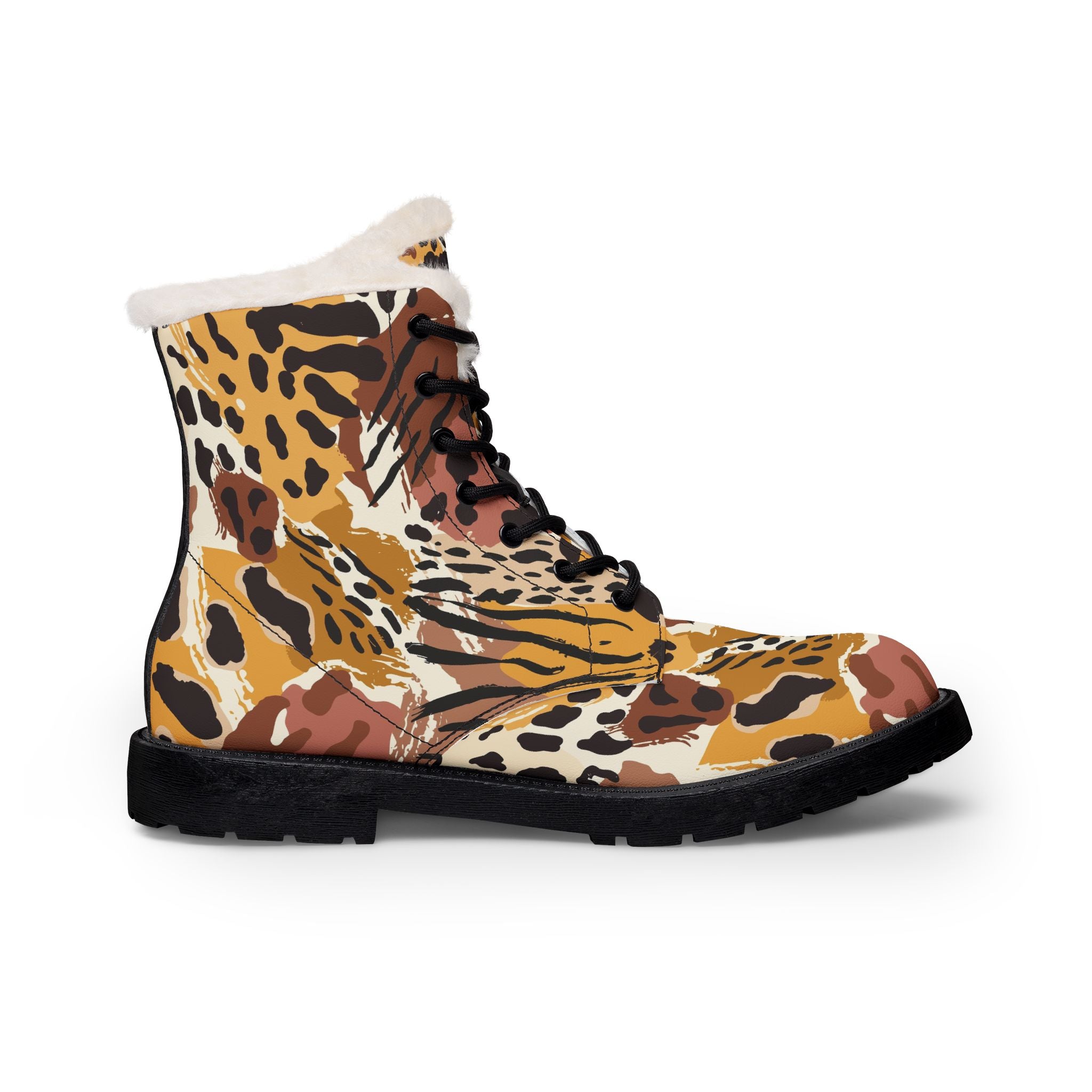 Women's Tiger Print Fur-Trim Leather Boots