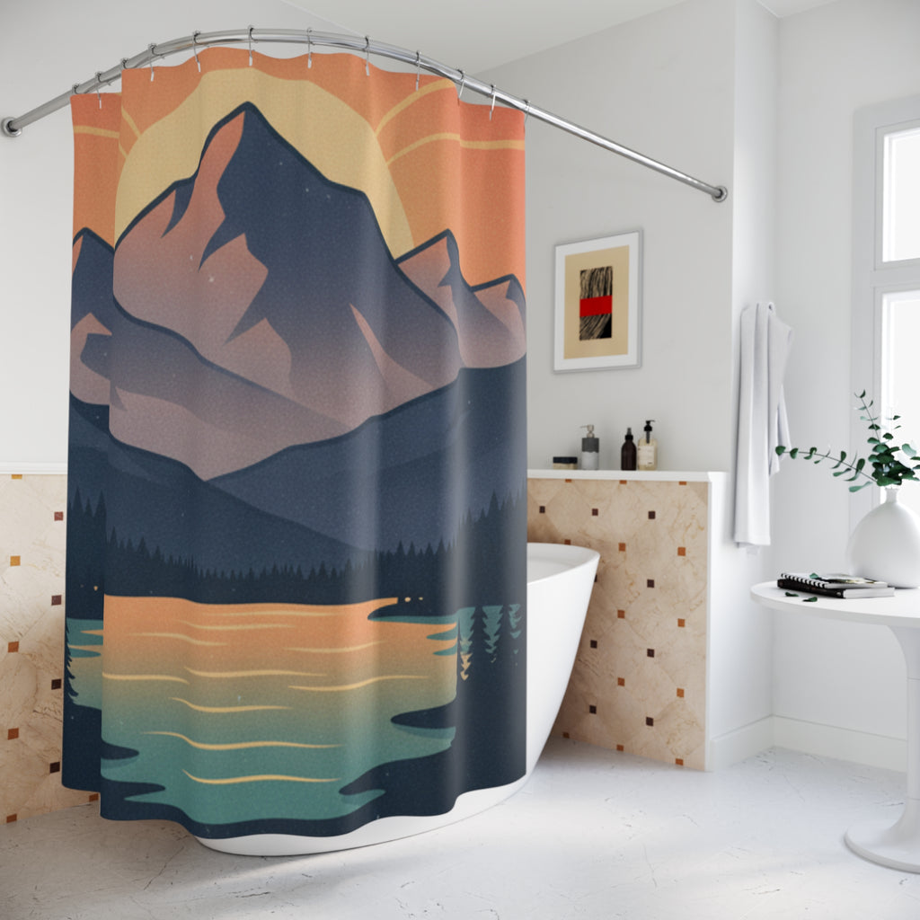 Mountain Sunset Shower Curtain — Scenic Sunset over Mountains Bathroom Decor