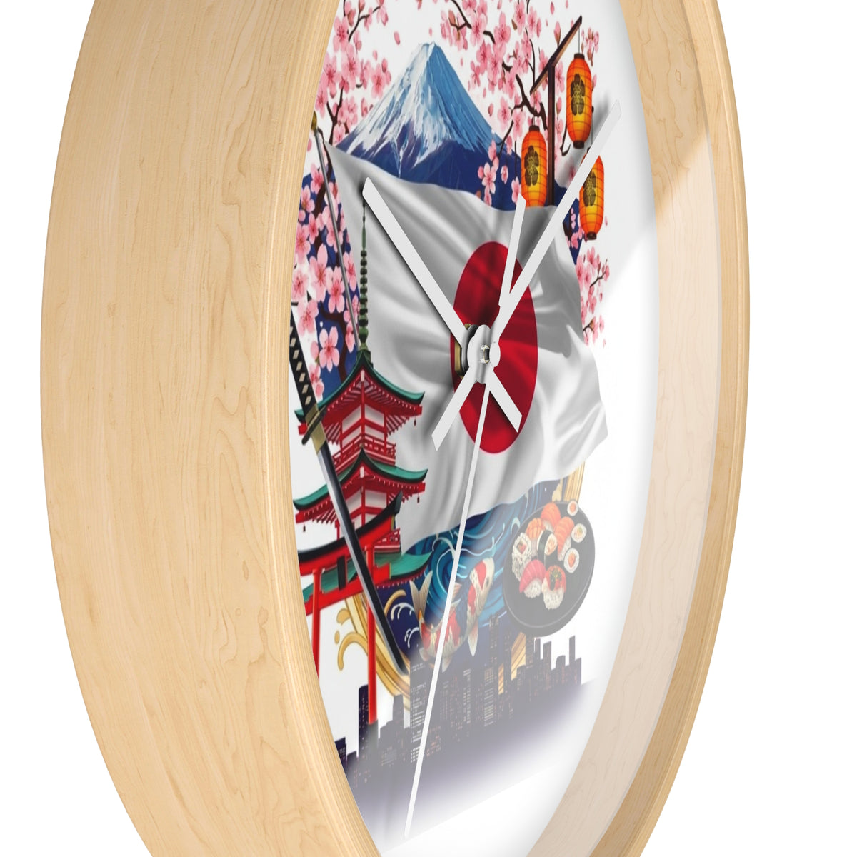 Japanese Flag Wall Clock — Mount Fuji, Sakura & Sushi Decorative Clock