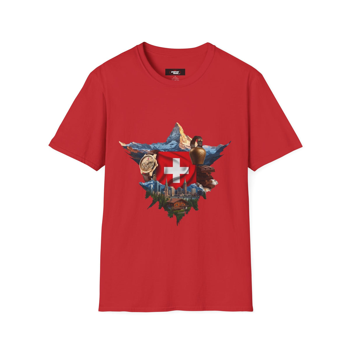 Swiss Crest Graphic T-Shirt — Alpine Flag & Icon Travel Tee