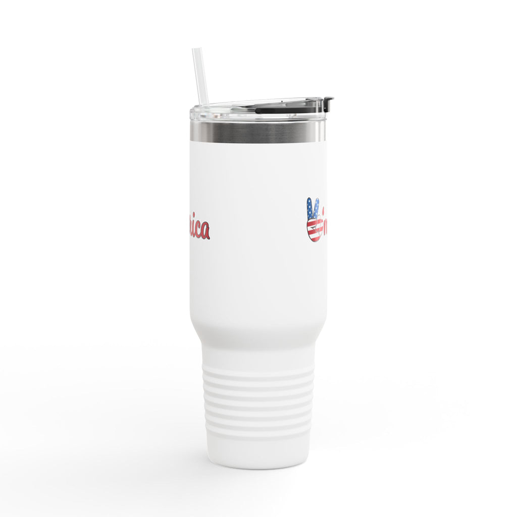 40oz Insulated Travel Mug — "Merica" Patriotic Peace Sign Stainless Tumbler