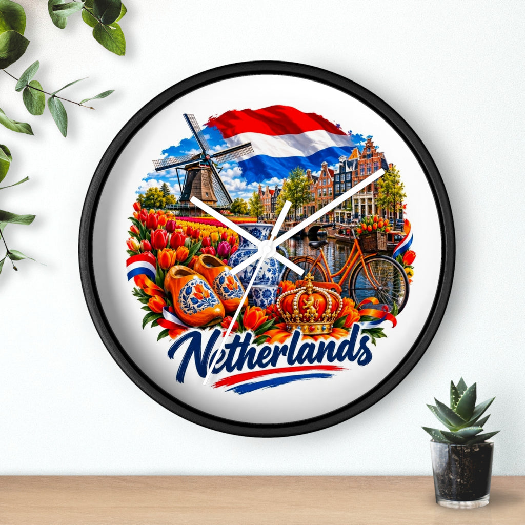 Netherlands Wall Clock – Dutch Tulips, Windmill & Canal Souvenir Clock