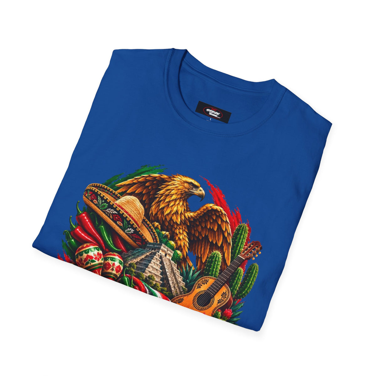 Mexico Heritage T-Shirt — Mexican Eagle, Guitar & Cactus Graphic