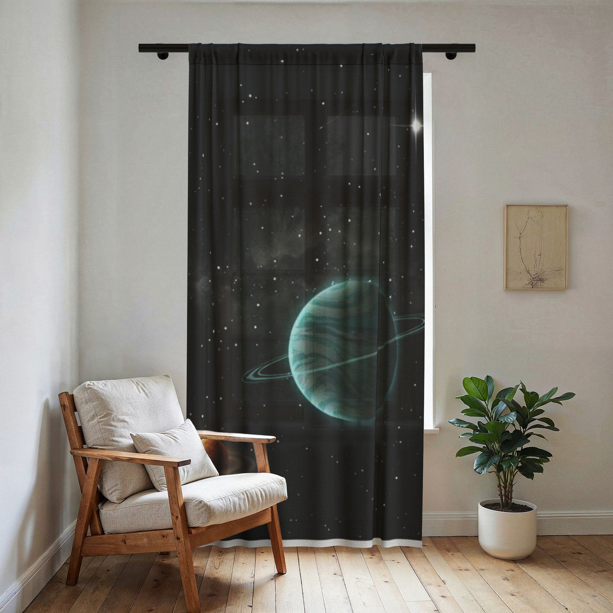 Sheer Space Curtain — Planetary Night Sky Window Sheer