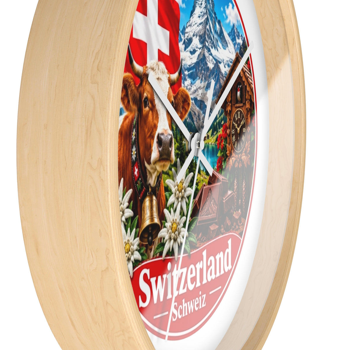 Switzerland Wall Clock — Alpine Cow, Cuckoo Clock & Matterhorn Souvenir
