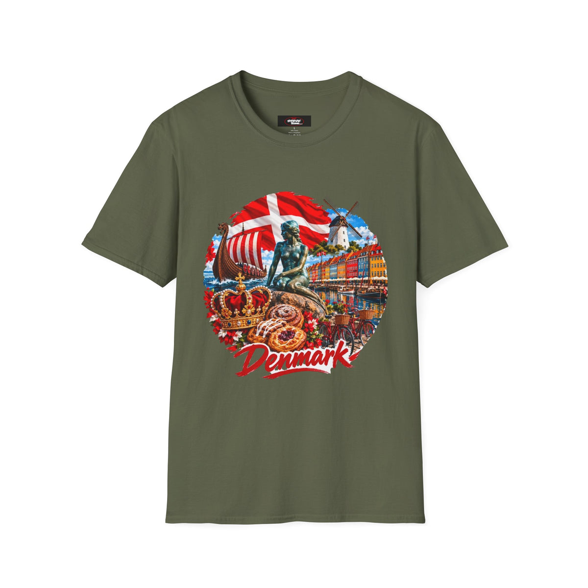Denmark Travel T-Shirt — Copenhagen Landmarks & Viking Collage Tee