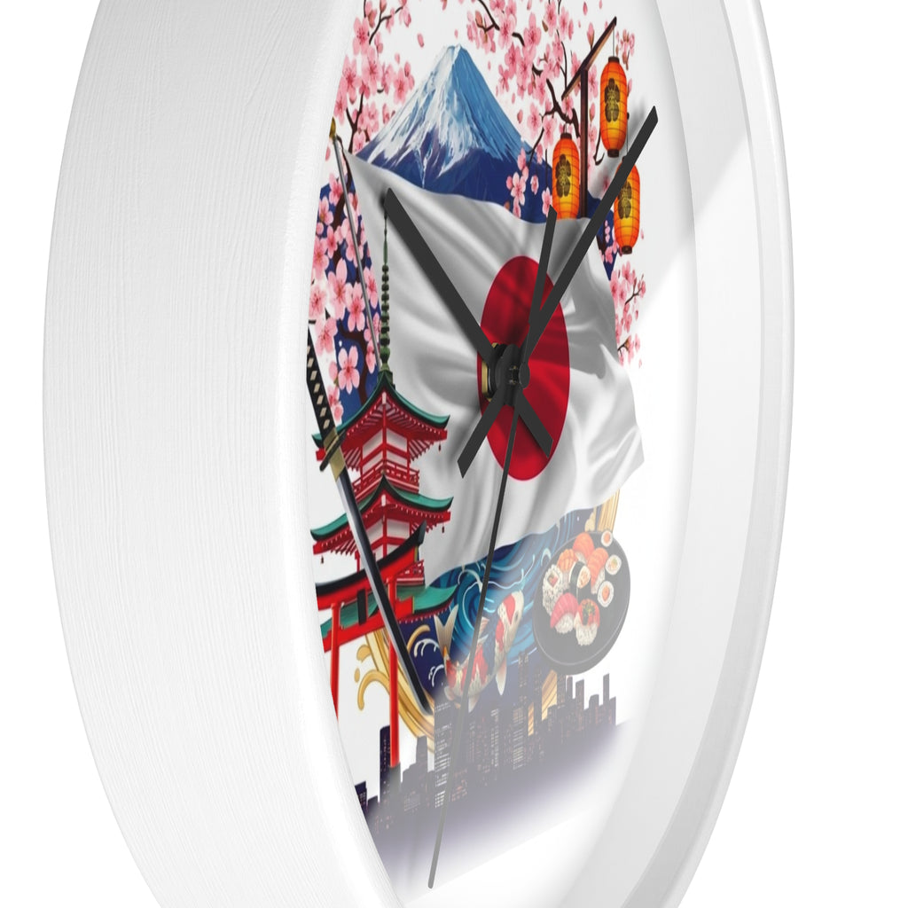 Japanese Flag Wall Clock — Mount Fuji, Sakura & Sushi Decorative Clock