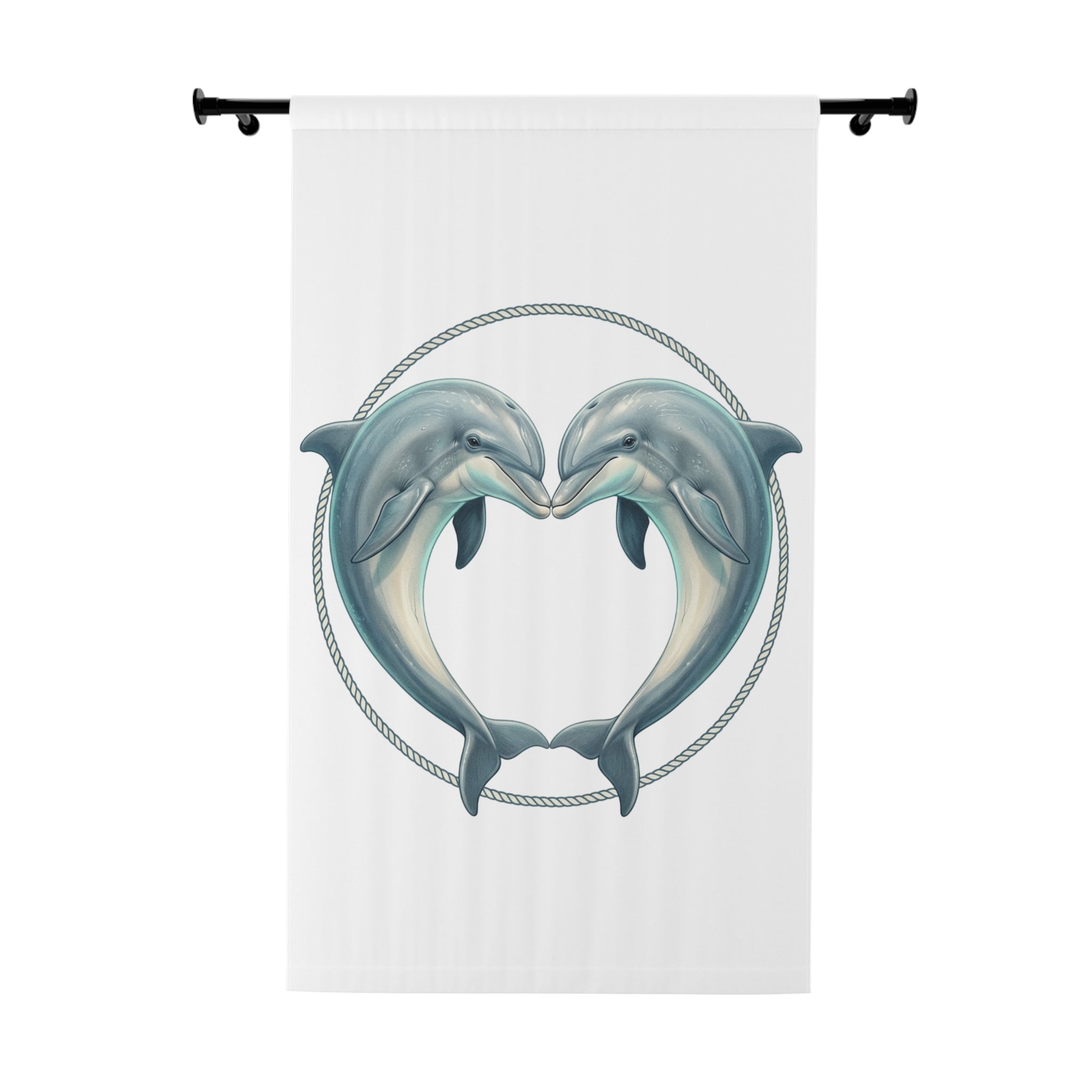 Dolphin Heart Window Curtain – Nautical Coastal Drapery Panel
