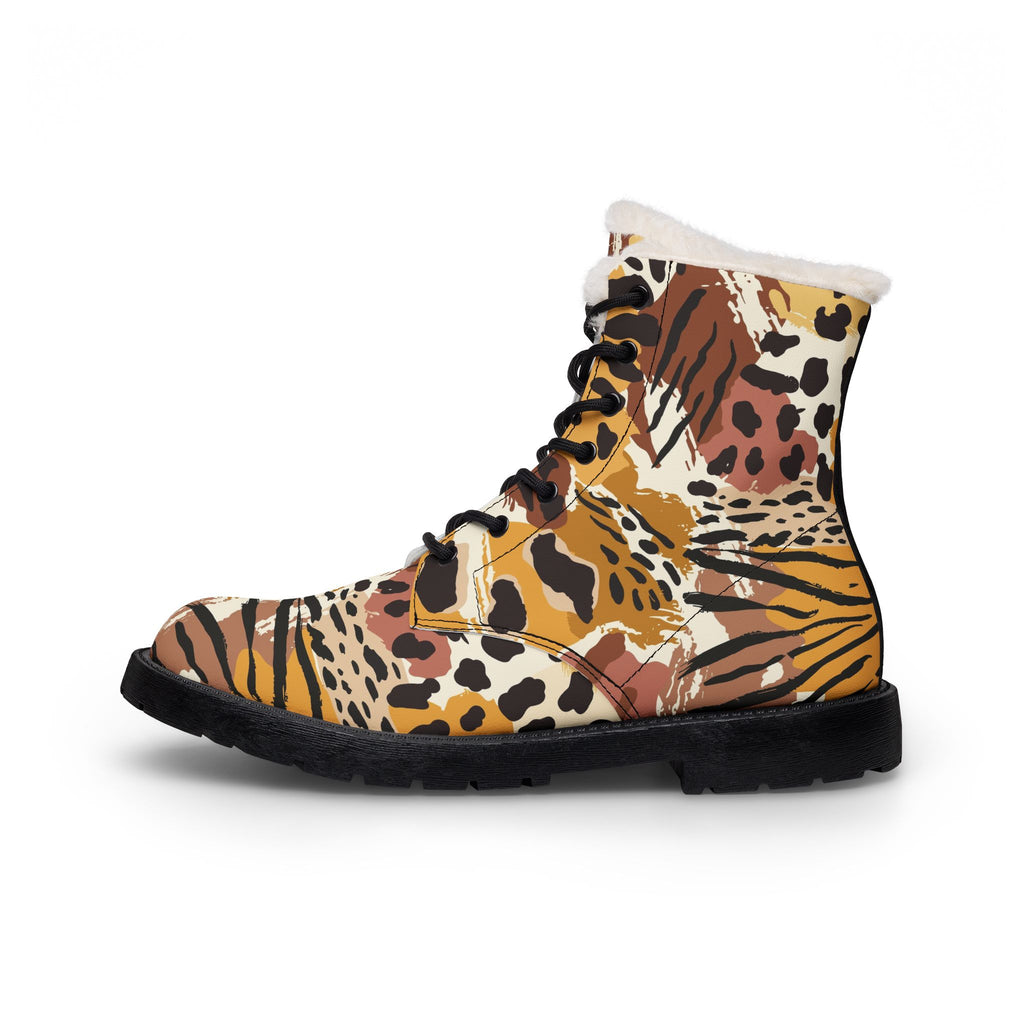 Women's Tiger Print Fur-Trim Leather Boots