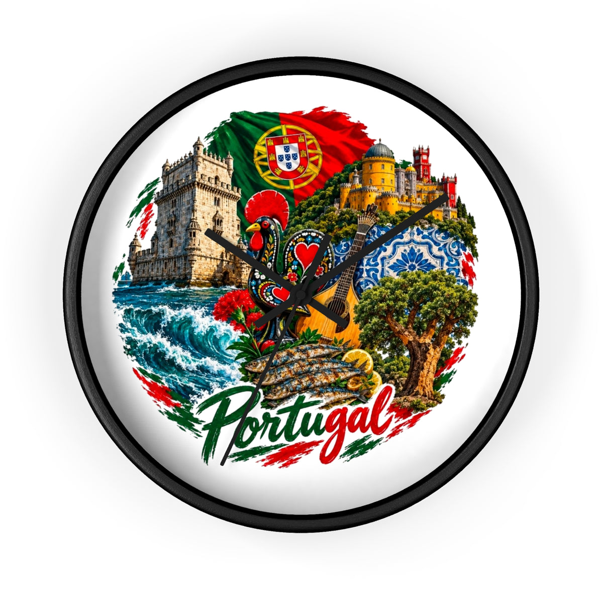 Portugal Wall Clock — Vintage Portuguese Landmarks & Galo de Barcelos Home Decor
