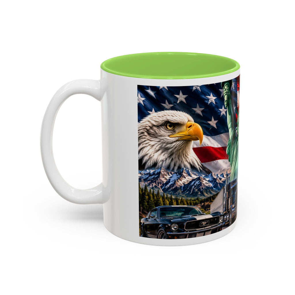 Patriotic USA Collage Mug — Statue of Liberty, Capitol & American Flag (Two-Tone)