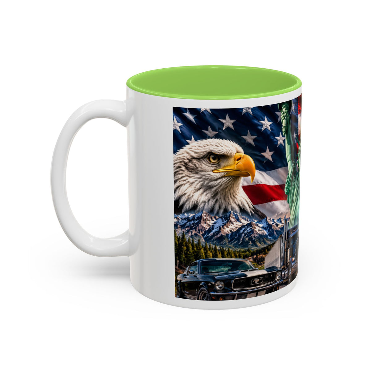Patriotic USA Collage Mug — Statue of Liberty, Capitol & American Flag (Two-Tone)