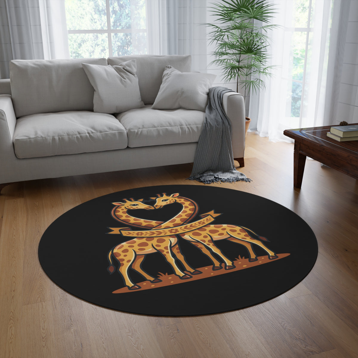 Round Rug — Cute Giraffe Heart Design Decorative Floor Mat