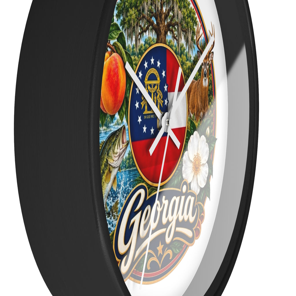 Georgia State Emblems Wall Clock — Peach, Magnolia & Outdoors Decorative Clock