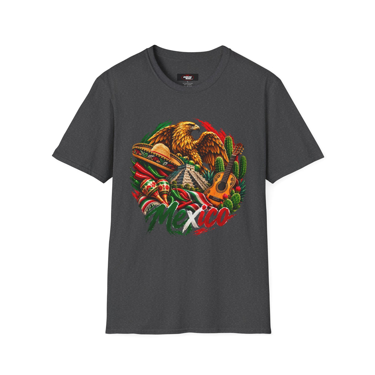 Mexico Heritage T-Shirt — Mexican Eagle, Guitar & Cactus Graphic