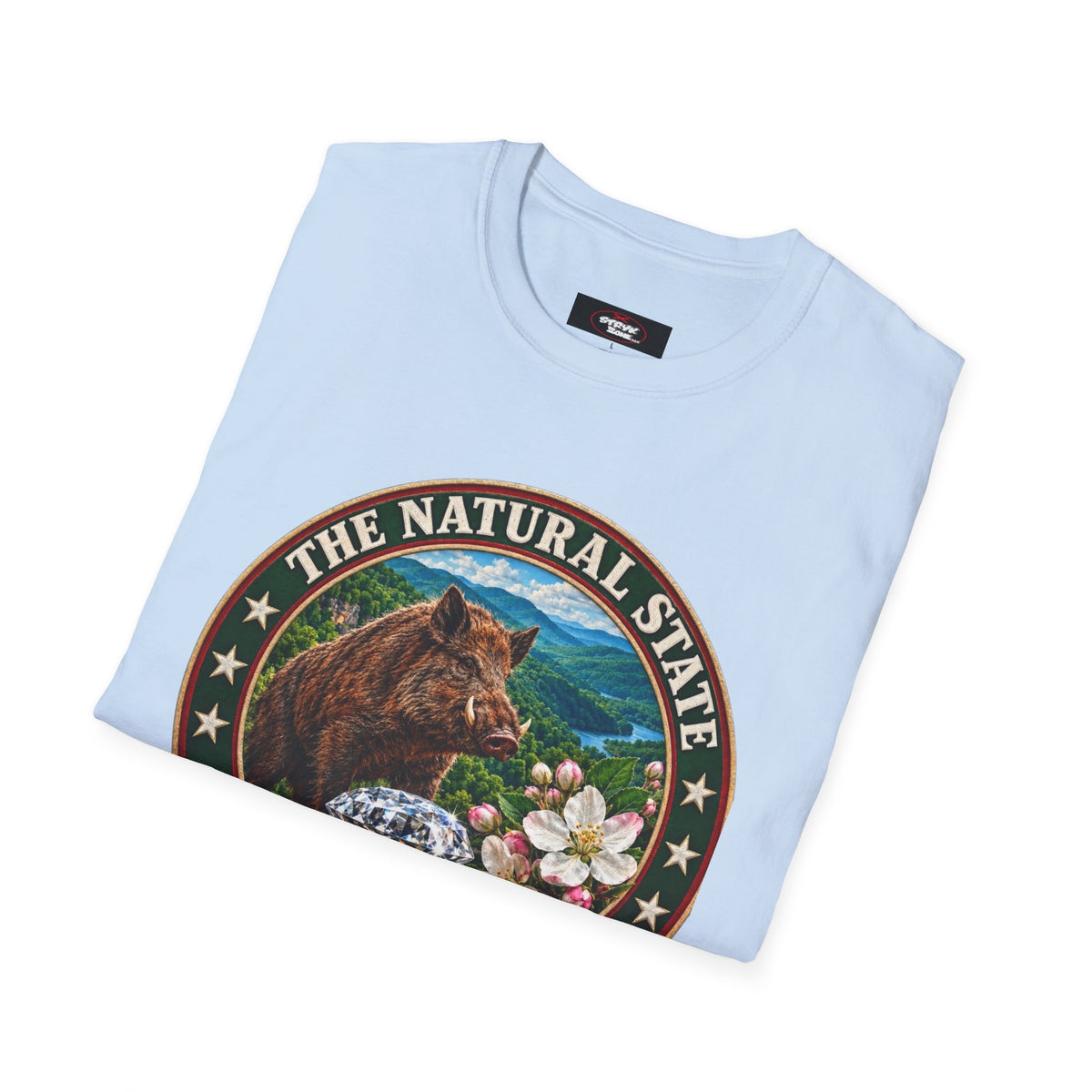 Arkansas State Seal T-Shirt — 'The Natural State' Bear & Diamond Design