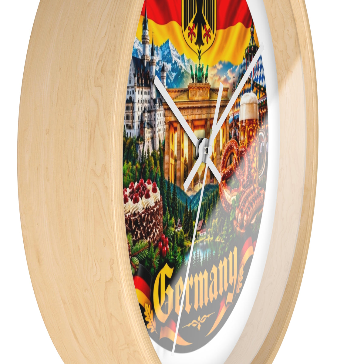 Germany Wall Clock — Travel Landmark Decor with Flag, Bavarian Pretzels & Beer