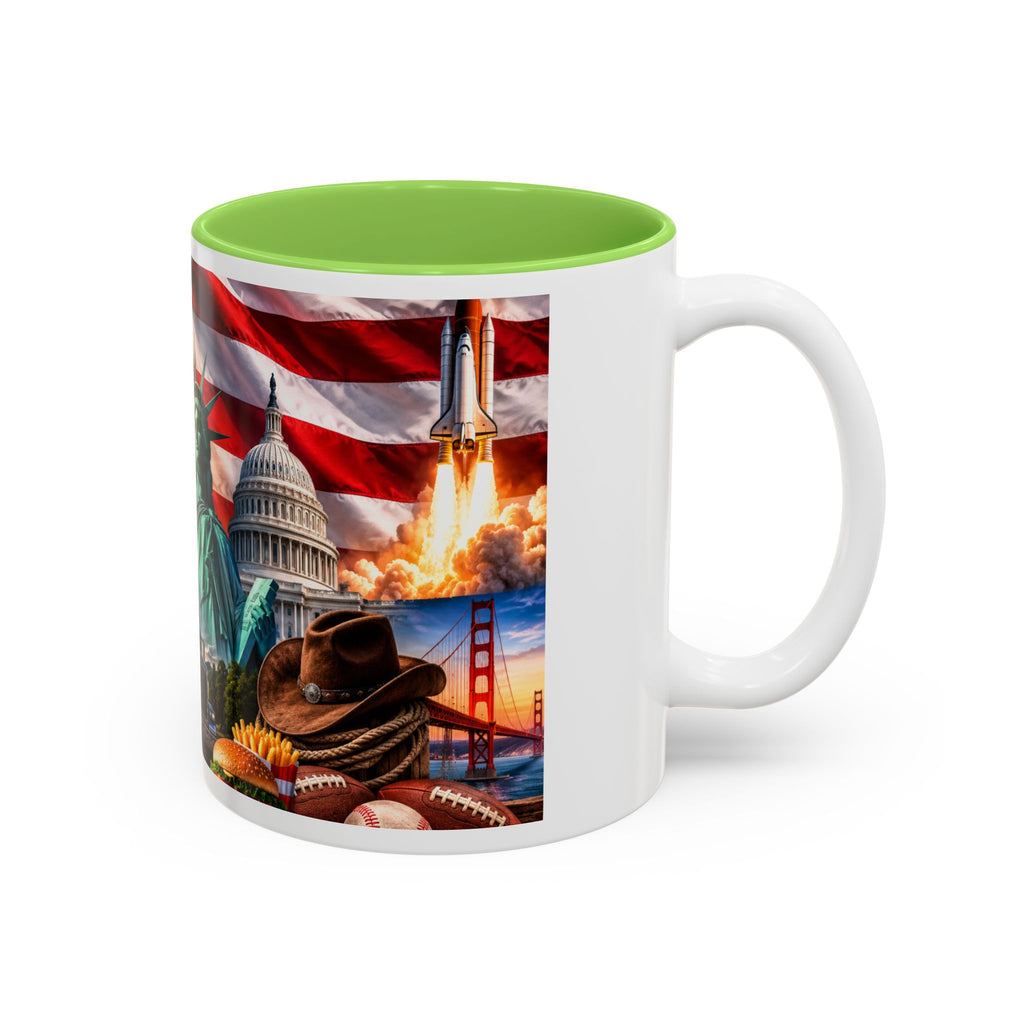 Patriotic USA Collage Mug — Statue of Liberty, Capitol & American Flag (Two-Tone)