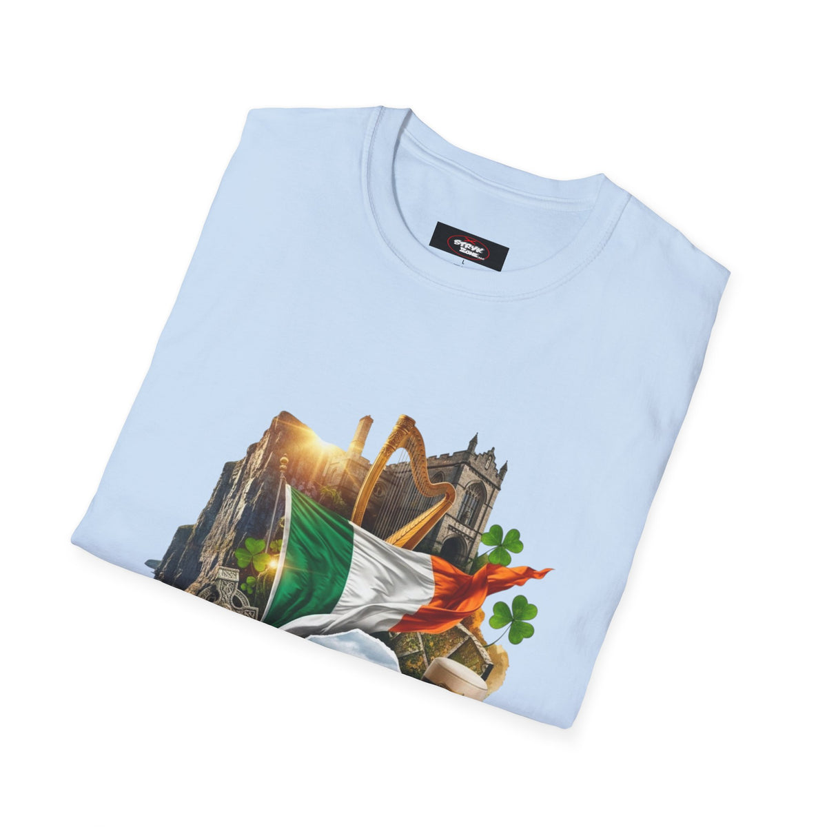 Irish Pride T-Shirt — Celtic Flag & Landmarks Design