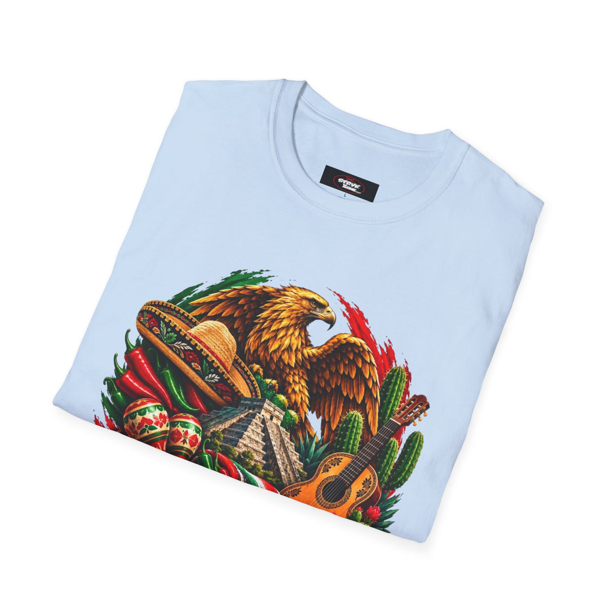 Mexico Heritage T-Shirt — Mexican Eagle, Guitar & Cactus Graphic