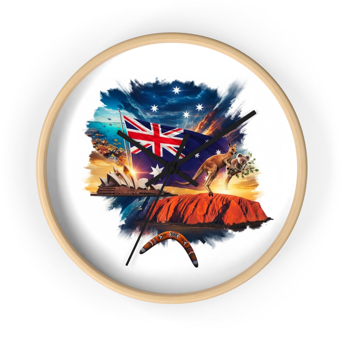 Australian Landscape Wall Clock — Flag, Uluru & Opera House Decor