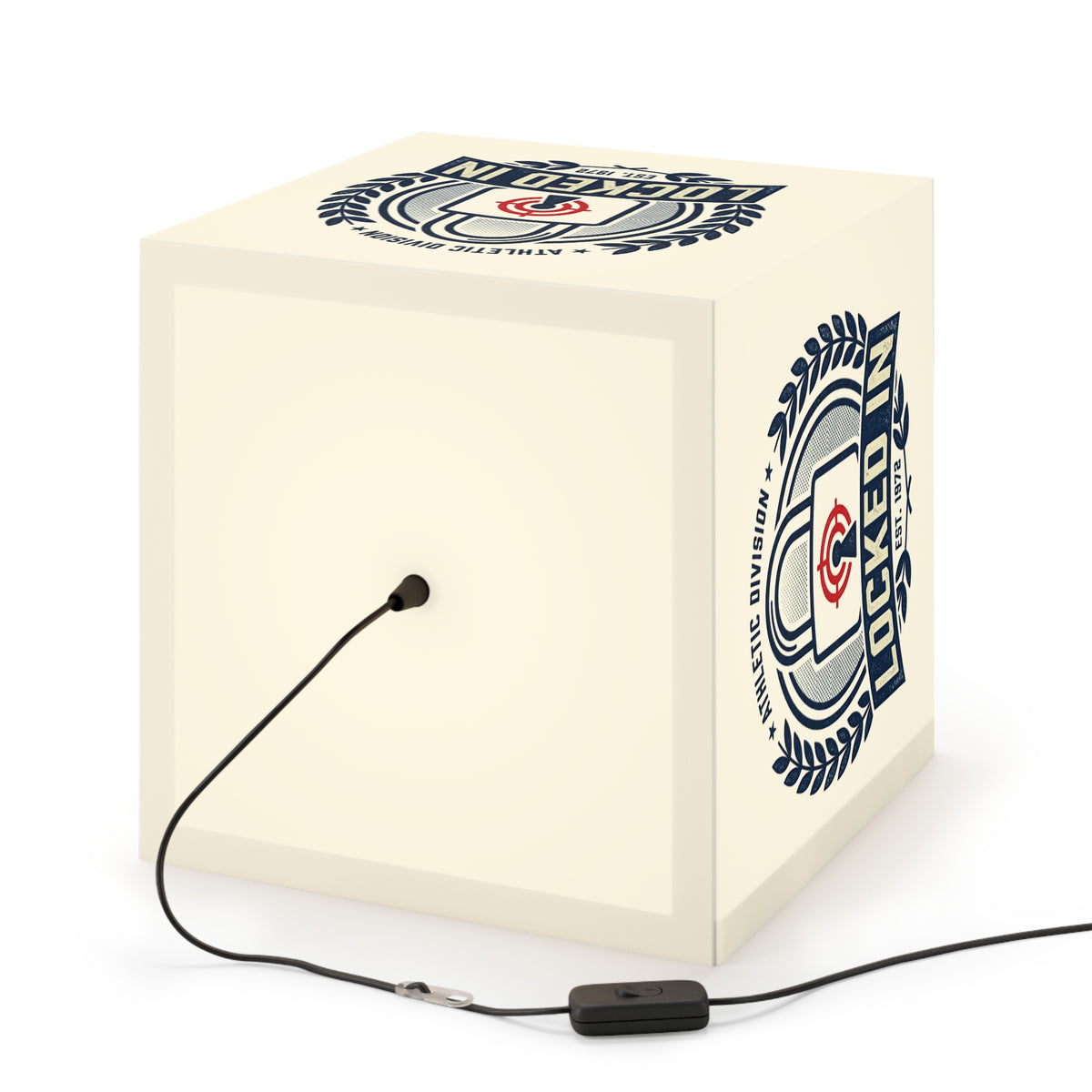 Light Cube Lamp — "Locked In" Athletic Badge Ambient Night Light