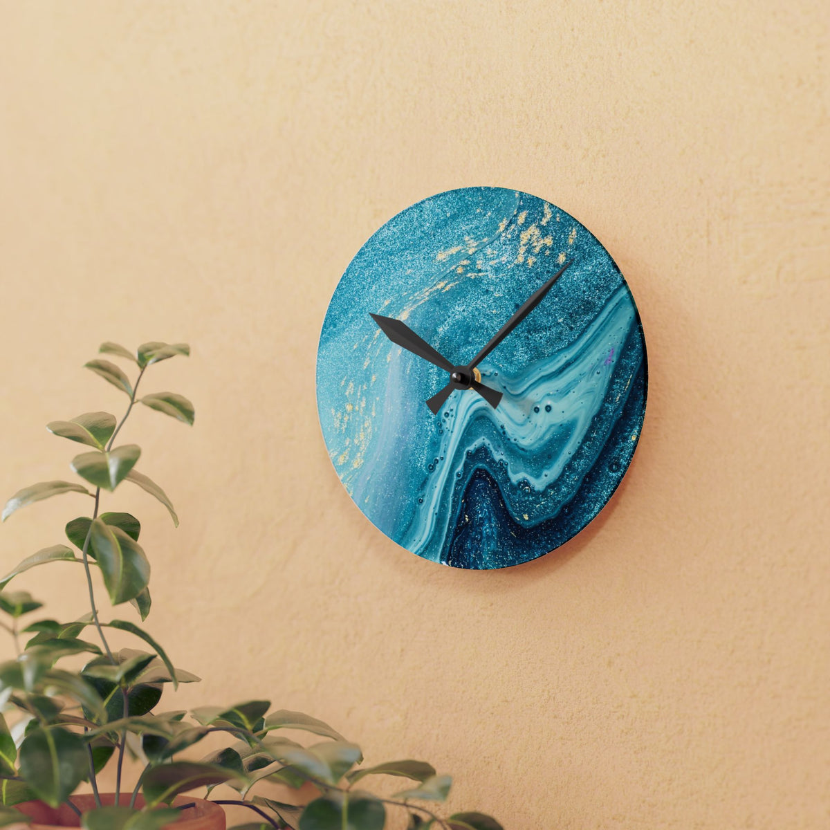 Acrylic Wall Clock — Blue Ocean Marble Swirl Wall Clock