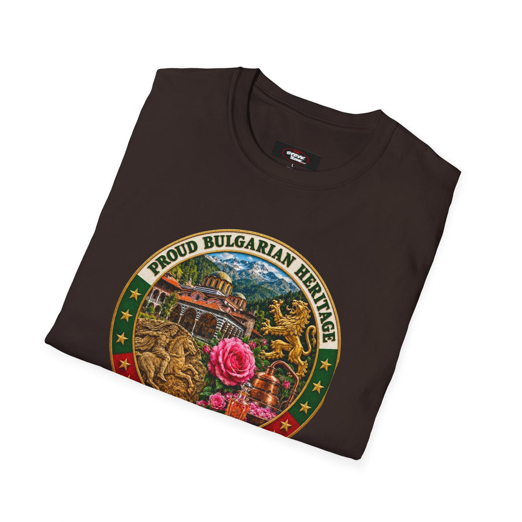 Bulgaria Heritage Graphic T-Shirt — "Proud Bulgarian Heritage" Rose Emblem