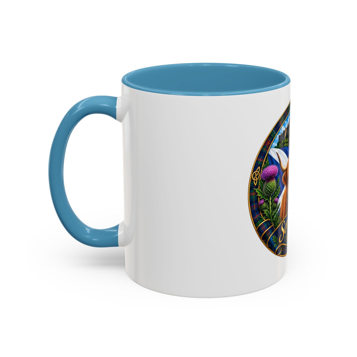 Scotland Highland Cow Accent Coffee Mug — Scottish Castle & Thistle Design