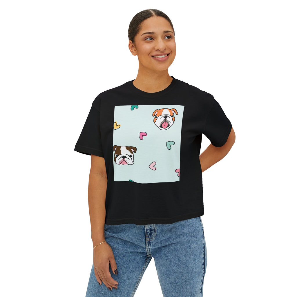 Cute Bulldog Hearts Boxy Tee