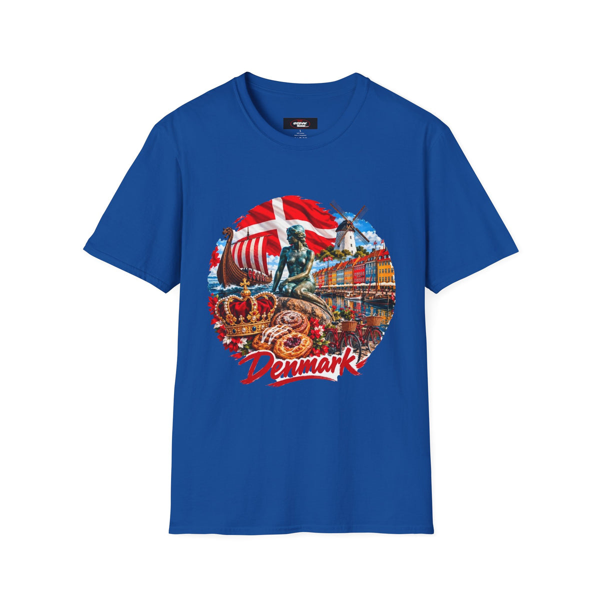 Denmark Travel T-Shirt — Copenhagen Landmarks & Viking Collage Tee