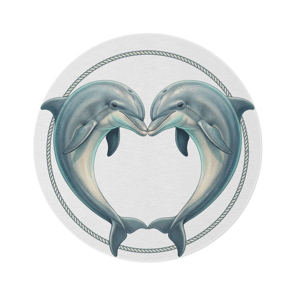 Dolphin Heart Round Rug — Nautical Coastal Accent Mat