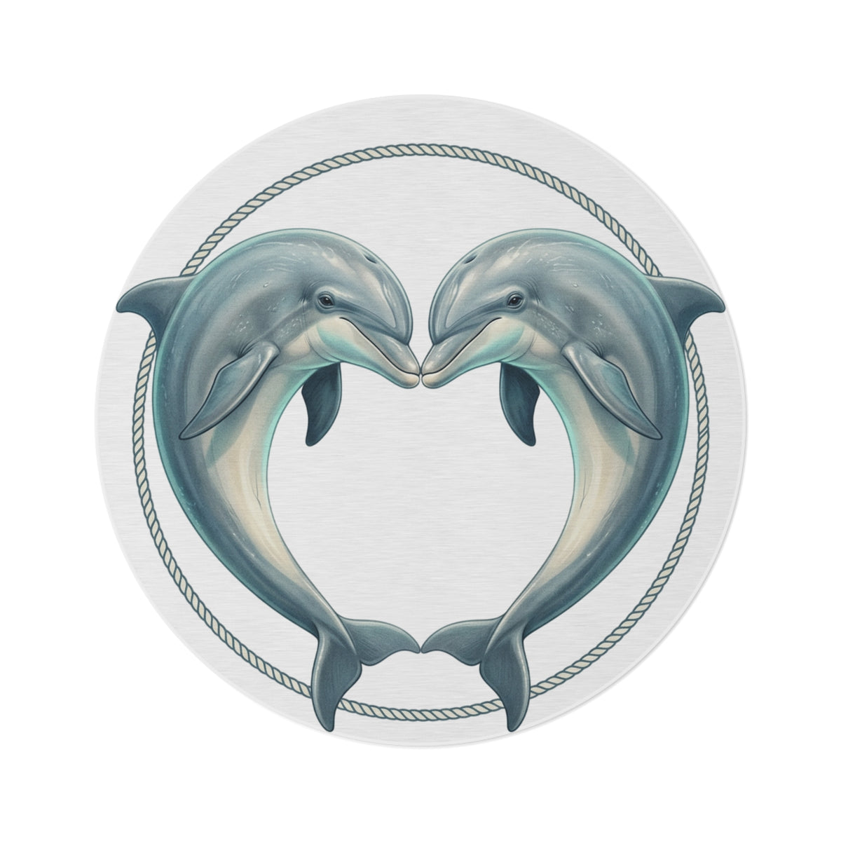 Dolphin Heart Round Rug — Nautical Coastal Accent Mat
