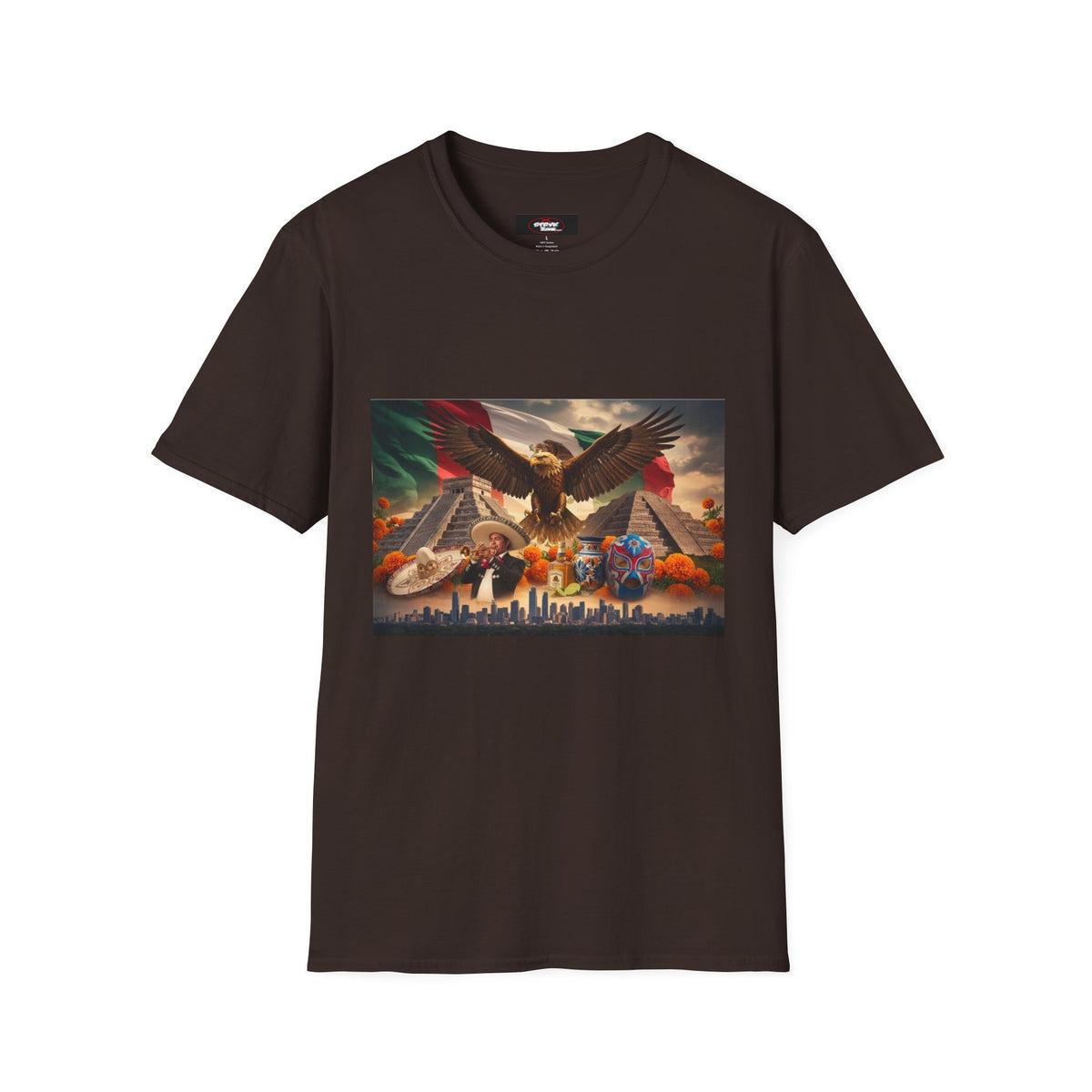 Eagle & Cityscape Graphic T-Shirt — Patriotic Eagle Sunset Design