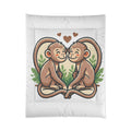 Monkey Love Comforter - Cute Cartoon Monkeys Heart Bedding for Kids & Couples